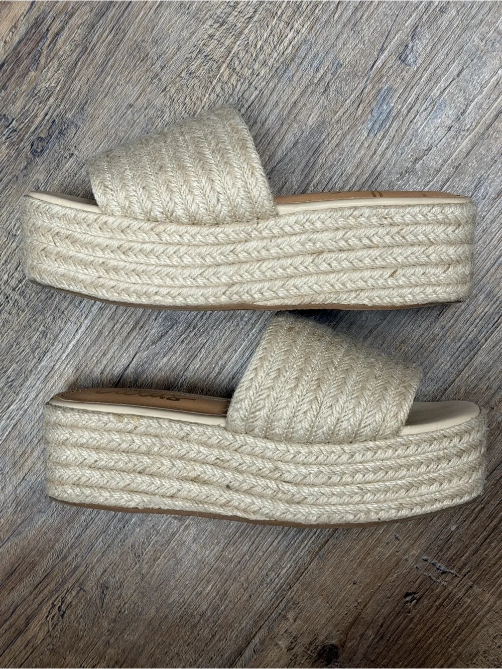 Lulu's Beige Espadrille Platform Slide Sandals women’s size 6